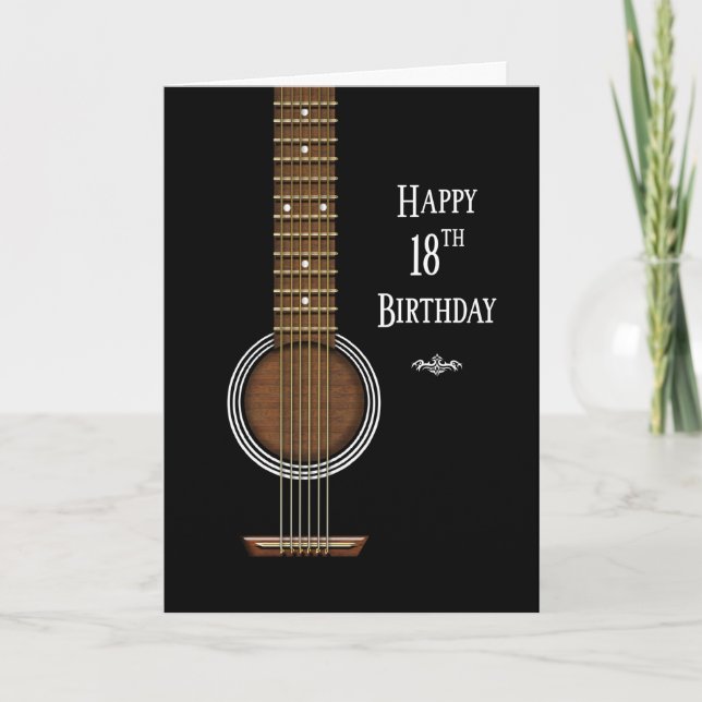 Carte Anniversaire, 18ème, Guitare acoustique noire (Devant)