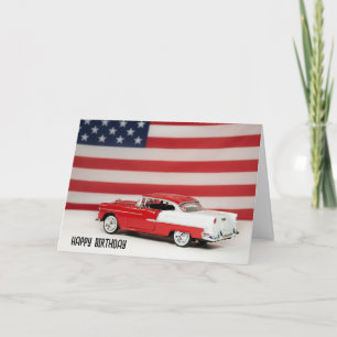 Carte Anniversaire 1955 Chevy Car et Drapeau