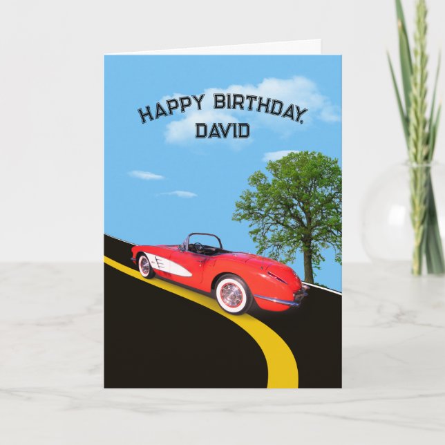 Carte Anniversaire 1960 Corvette rouge et blanche (Devant)