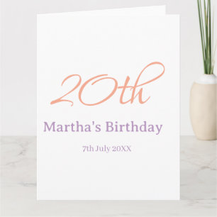 Carte anniversaire 20 ans vert violet nom simple mode te