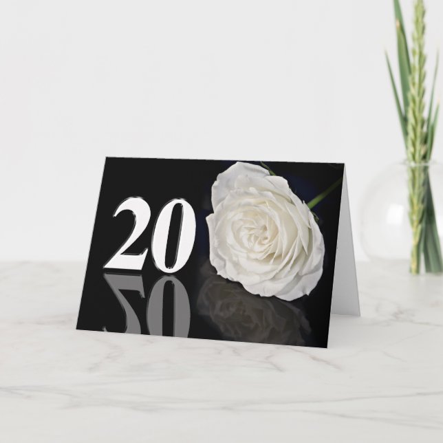 Carte anniversaire 20e avec une rose blanche class (Devant)