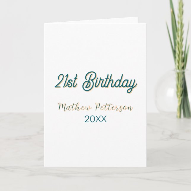 Carte anniversaire 21 ans bleu orange stylé boho rétro n (Devant)