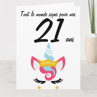Carte anniversaire 21 ans grand format licorne xxl
