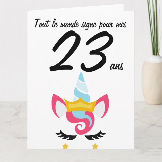 Carte anniversaire 23 ans grand format licorne xxl (Devant)