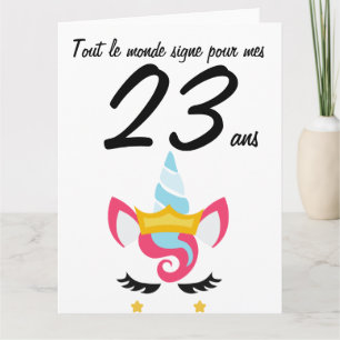 Carte anniversaire 23 ans grand format licorne xxl