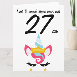 Carte anniversaire 27 ans grand format licorne xxl