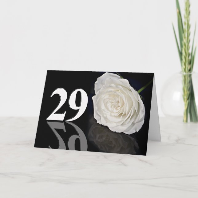 Carte anniversaire 29e avec une rose blanche class (Devant)