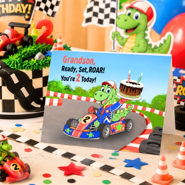 Carte Anniversaire 2 ans Petit-Fils Course de Dinosaure  (Créateur téléchargé)