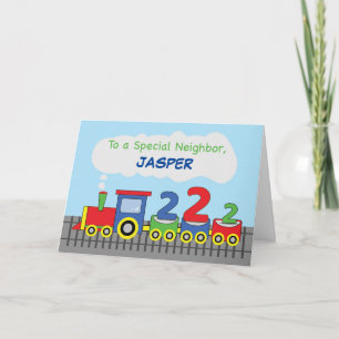 Carte Anniversaire 2 ans voisin Train coloré sur la voie