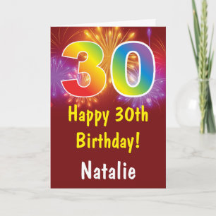 Carte Anniversaire 30 ans Feux d'artifice arc-en-ciel co