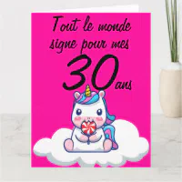 Carte anniversaire 30 ans grand format licorne xxl