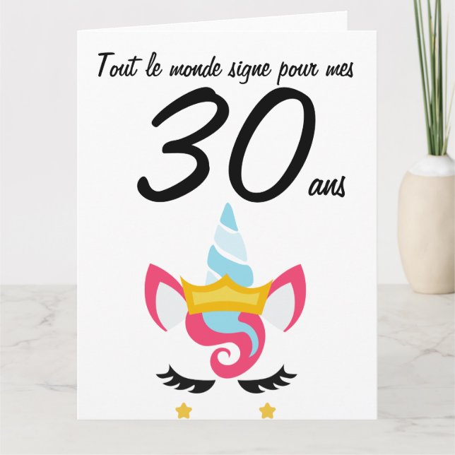 Carte anniversaire 30 ans grand format licorne xxl (Devant)