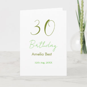 CARTE ANNIVERSAIRE 30 ANS NOM DATE VERT GRAS PASTEL RÉTR