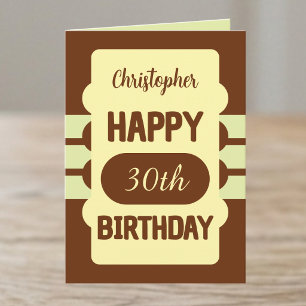 Carte anniversaire 30 ans nom personnalisé marron jaune