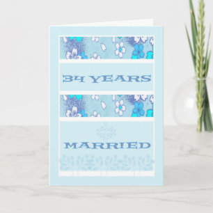 Carte Anniversaire 34 ans de mariage en fleurs bleues