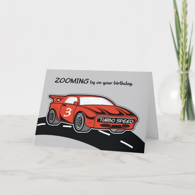 Carte Anniversaire 3 Red Sports Voiture (Devant)