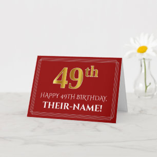 Carte Anniversaire "49ème" élégant de style or faux avec