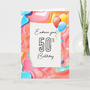 Carte Anniversaire 50 ans Psychedelique 3D Abstrait