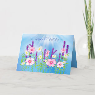 Carte Anniversaire 60e Fleur délicate douce Jardin Bleu