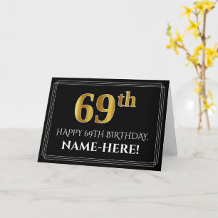 Carte Anniversaire "69 ans" + Nom Aspect Or Faux Élégant