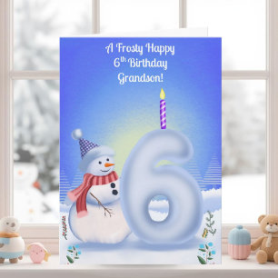 Carte Anniversaire 6 ans de petit-fils Bonhomme de neige