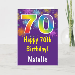 Carte Anniversaire 70 ans Feu d'artifice arc-en-ciel vio