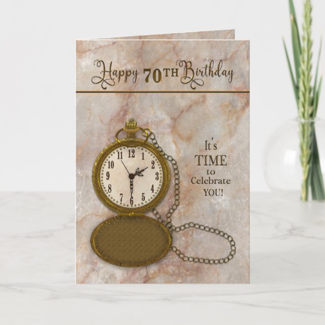 Carte Anniversaire 70e Montre et Chaîne de poche (Devant)