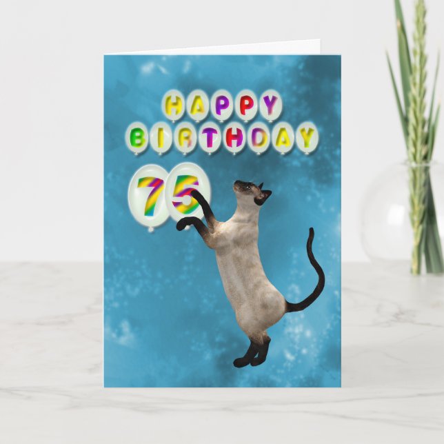 Carte anniversaire 75e avec chats siamois (Devant)
