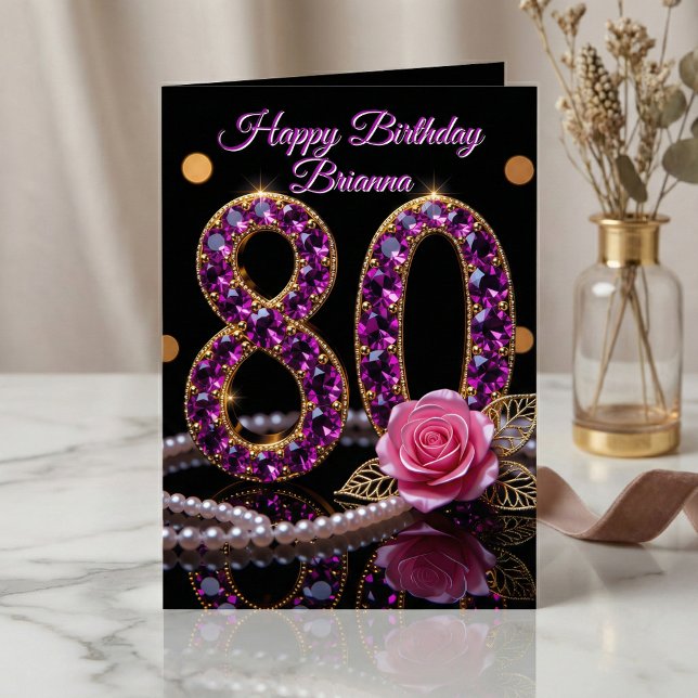Carte Anniversaire 80 ans or bijou améthyste violette él (Créateur téléchargé)