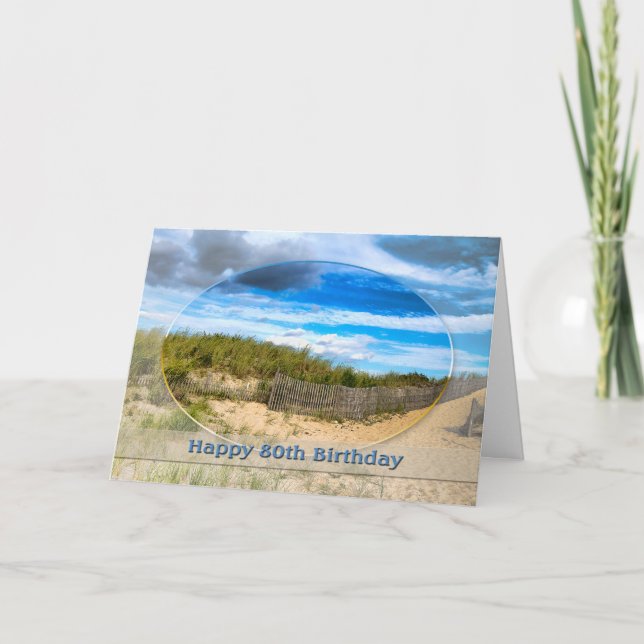 Carte ANNIVERSAIRE- 80ème- PLAGE/OCÉAN/DUNES/SCÈNE (Devant)