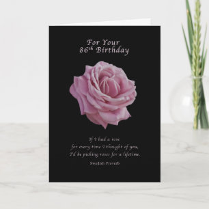 Carte Anniversaire, 86ème, Rose rose sur noir