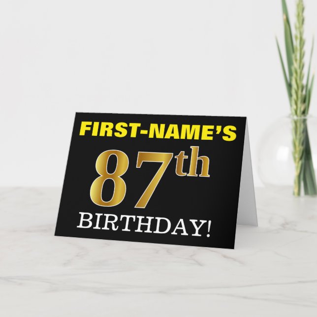 Carte "ANNIVERSAIRE 87 ANS" en or imitation noir (Devant)