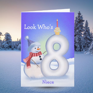 Carte Anniversaire 8 ans de la nièce Bonhomme de neige H