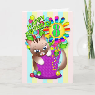 Carte Anniversaire - 8 ans - Kitty Cat Célébrer