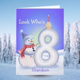 Carte Anniversaire 8 ans Petit-Fils Bonhomme de Neige Hu