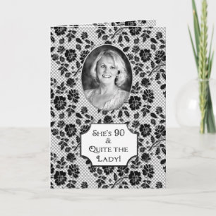 Carte Anniversaire - 90 - Insertion photo - Floral noir/
