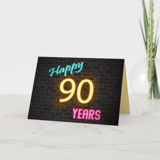 Carte Anniversaire 90 néon en brique (Devant)