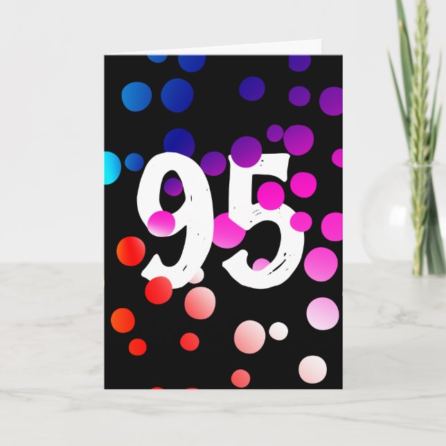 Carte Anniversaire 95 ans points arc-en-ciel sur fond no (Devant)