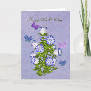 Carte Anniversaire, 95e, Papillons et Fleurs Bell