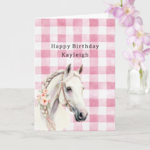 Carte Anniversaire à rayures écossaises rose et blanc