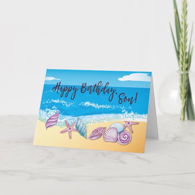 Carte Anniversaire à son fils grandi avec des coquillage (Devant)