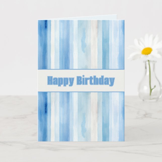 Carte Anniversaire Abstrait Teintes Bleues (Petite plante)