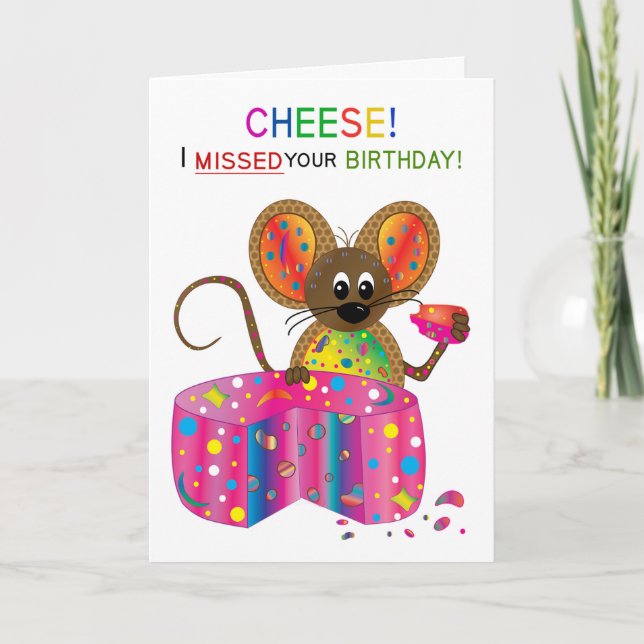 Carte Anniversaire Adorable Souris Manger Fromage (Devant)