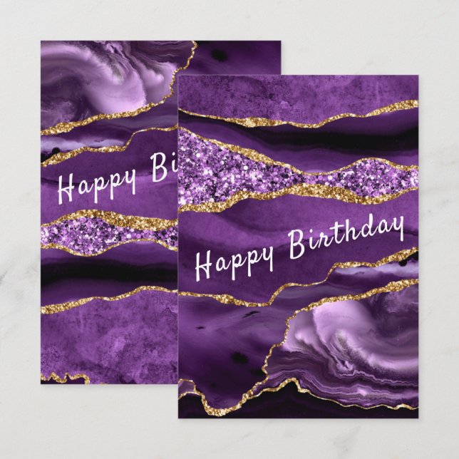 Carte Anniversaire Agate Purple Gold Parties scint (Devant / Derrière)