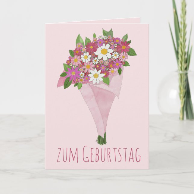 Carte Anniversaire Allemand Bouquet rose de fleurs (Devant)