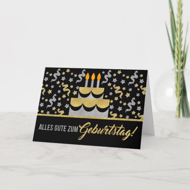 Carte Anniversaire ALLEMAND en Parties scintillant Gold  (Devant)
