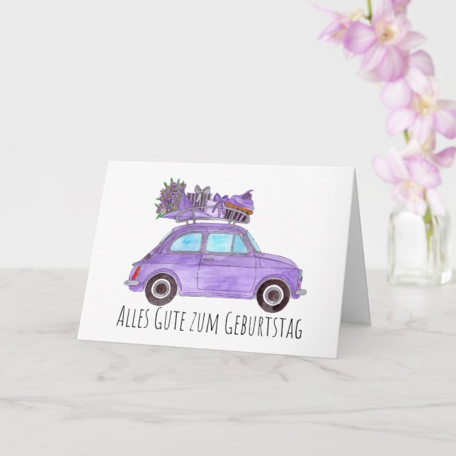 Carte Anniversaire allemand Retro Fiat 500 (Orchidée)