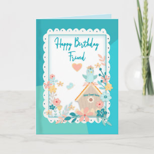 Carte Anniversaire, Ami, Aquarelle Oiseaux & Fleurs