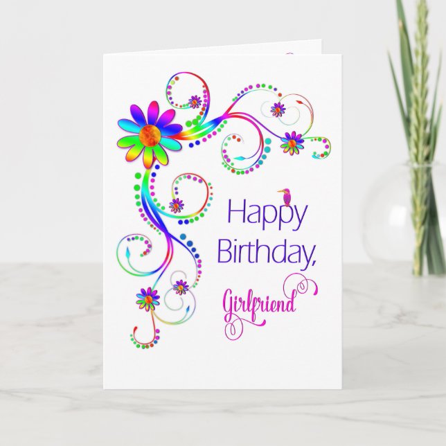 Carte Anniversaire, amie, couleurs Floral-Vives (Devant)