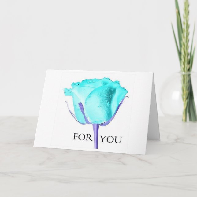 CARTE ANNIVERSAIRE AMOUR ET UN ROSE BLEU POUR "VOUS" (Devant)